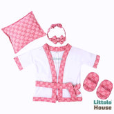 Baby Celebrity Bathrobe Costume, Pillow, Slipper & Hheadband O214 | 3M | Pastel Pink